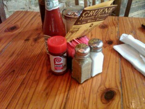 If only all restaurants realized this is how table condiments should be, at this restaurant there was Lawry's season salt on every table, my heros!